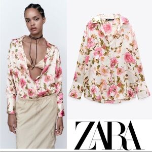 ZARA Floral Satin-like Blouse